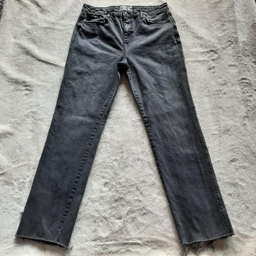 FP Free People Black Denim Jeans Womens Sz 32 Raw Hem Mid-High Rise